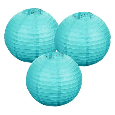 3Pcs Decorative Hanging Round Paper Lanterns 30cm/12", Cyan Blue