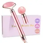 Upgrade 2 in 1 Vibrating Jade Facial Massager Roller, Electric Rose Quartz Ey...