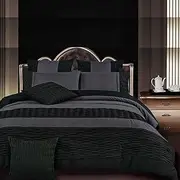 Black Charcoal Quilt Cover Set, Rich Pleated Cross Pintuck Doona Cover Pattern, 3pcs King Grey Black Doona Cover Set (King Size)