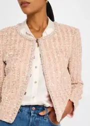 Alice & Olivia Kidman Pearl Pink Blush Blazer Boxy Jacket Embellished Sequin S