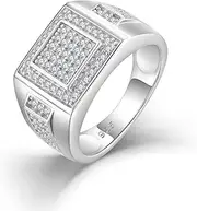 [OSKINIA] Mens Ring 925 Sterling Silver Square Wedding Band Engagement Promise Inlaid Classic Rings Simulate Diamond Cubic Zirconia Jewelry Gifts