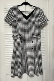 DKNY Womens Black Faux-button Front Short Sleeve Fit + Flare Dress 12