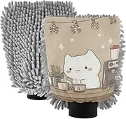XYMZR Cat White Cartoon Cute Absorbent Microfiber Car Wash Mitt, Funny Cute Anime Scratch Free for Cars Cleaning, Home Cleaning Mitts, 2 Pack, 10.24” L x 7.09” W