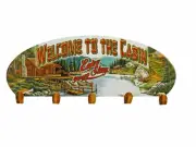 Cabin Coat Rack 5 Hook Metal Wall Art Canoeing Lodge Western Decor