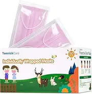 Kids Disposable Face Mask Individually Wrapped, 50 PCS TomrickCare Age 4-12 Melt-blown Fabric Portable Facial Safety Masks for kids with Nose Clip Ear loops