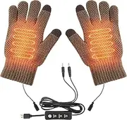 [Generic] USB Heated Gloves | Electric Knitting USB Plug-in Warmer Gloves - 3 Temperature Settings, Heated Typing Thermal Gloves for Skiing, Snowboarding, Driving, Biking, Running