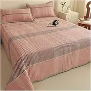 100% Cotton Plaid Quilt Full Queen Bedding Sets Lightweight Soft Bedspread Coverlet Quilted Comforter Bed Cover for All Season 3 Pieces(Pink B,200x230cm+48x74cm x2)