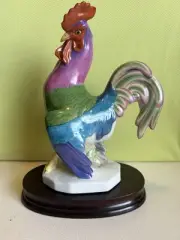MINT Large 9” Herend Strutting Rooster Figurine original wood display stand