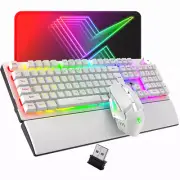 AU RGB Wireless Gaming Keyboard Mouse Mat and Wrist Rest Set for PC PS4 Computer