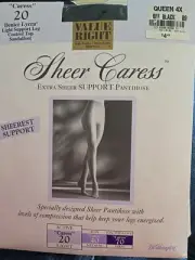 Sheer Caress Control Top QUEEN 4X Pantyhose OFF BLACK Sheerest Support JCPenney