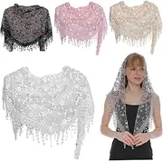 [Wedhapy] 4 PCS Mantilla Veils Catholic Wedding Veil Triangle Floral Lace Head Coverings Scarf with Tassel Chapel Decorative Catholic Veils for Women Mass Wedding Bridesmaid