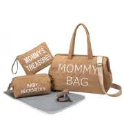 ANYMOM Mommy Diaper Bag Khaki Handbag 5 pcs set with Portable Changing Pad Adjustable and Removable Strap Diamond Pattern Maternity Bag
