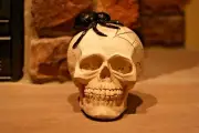 EYES LIGHT UP SKULL ETCHED SPIDER WEB LARGE BLACK GLITTER TARANTULA HALLOWEEN