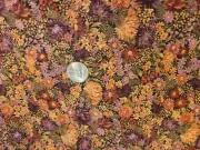COTTON FABRIC- "LILY" BY MODA FABRICS ORANGE PURPLE FLORALS ON BLACK BTY
