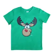 New Kids Christmas Xmas T Shirt Tee Tops 100% Cotton Boys Girls Gift Red White - Reindeer (Green)