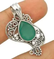 Natural Aquamarine Chalcedony 925 Solid Sterling Silver Filigree Pendant @B17-1