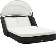 Sun Lounger with Canopy Poly Rattan Black Garden Beds