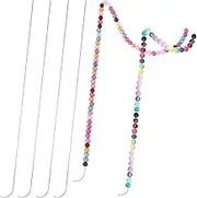 Ptwola 4 PCS Curved Beading Needles 3.66 Inch Stainless Steel Bead Spinner Needles 0.7mm Diameter String Bead Needles with Straight Handle for DIY Beading Jewelry Bracelets Necklaces Crafts Making