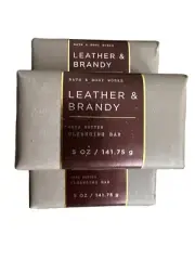 Bath Body Works Shea Butter Cleansing Bar Soap LEATHER & BRANDY 3 Bars per Order
