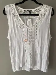 Buffalo David Bitton Lacy Grace Tank Top White Ivory New With Tags