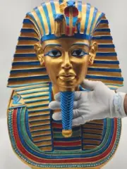 Large Unique Egyptian Antique King Tut Tutankhamun Multi color Pharaoh Head