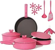CAROTE 15pcs Pots and Pans Set Non Stick, Nonstick Cookware Set, Oven/Dishwasher/Fridge Safe Pots and Pans, RV Safe Cookware, Induction Kitchen Gift Set Detachable Handle, Pink