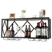 Giantex 2-Tier Wall Mounted Wine Rack Wine Storage Shelf Cellar Display w/Glass Holder