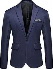 [Aosufei] Men's Comfort Casual Wedding Party Suit Jacket Lightweight Solid Dress Blazer Suits Stylish Business Tuxedo Jacket, Dark Blue1, Small