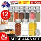 12x Clear Square Glass Jars Lid Spice Herb Seasoning Condiment Storage Container