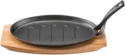 Pyrolux PyroCast Oval Sizzle Plate with Maple Tray Cast Iron Pan 27 x 18 cm Black