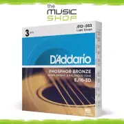 3 Pack, D'Addario EJ16-3D 12-53 Light Phosphor Bronze Acoustic Guitar Strings