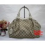 優買二手精品名牌店 GUCCI 211944 GG LOGO 白色 皮革 緹花布 肩背包 兩用包 手提包 SUKEY