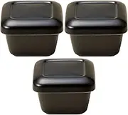 Set of 3, Black Glazed Rice Box (Meshibitsu), 2 Pieces (Banko Ware), 6.3 x 6.3 x 4.3 inches (16 x 16 x 11 cm), Open Fire | Ohitsu