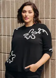[Virtuelle] Taking Shape Linear Applique Jumper Size 10 in, Viscose - Plus Size Women's Clothing