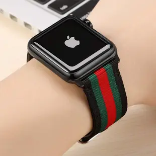 適用於蘋果手錶 Apple watch 尼龍古馳經典條紋錶帶 iwatch 4/5/6/7代 40 44 41 45mm