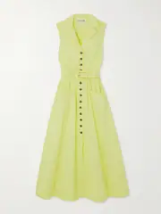 [Saloni] Saloni - Kirat Belted Cotton-blend Midi Shirt Dress - Yellow - UK 16 UK 16 Yellow
