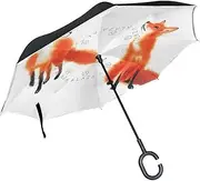 Double Layer Inverted Umbrella Cars Reverse Umbrella Fox Watercolor Windproof UV Proof Travel Outdoor Umbrella