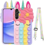 [nancheng] for Samsung Galaxy A15 5G Phone Case Girls Women Case for Galaxy A15 Cute Cartoon Silicone Bubble Push Pop Funny Toys with Strap Lanyard Shockproof Protective Case - Rainbow
