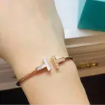 💞二手免運💞VIVI TIFFANY&CO. T系列女士18K 玫瑰金鑲嵌珍珠母貝和鑽石 線圈 手鐲 項鍊玫瑰金色