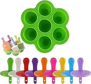 Mini Silicone Popsicle Mold, Food Storage Container 7-Cavity DIY Ice Pop Mold with Colorful Plastic Sticks Non-Stick Ice Cube Trays (Green)