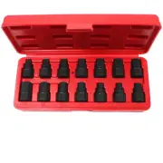 14 pc Master Oil Drain Plug Key Set 3/8" Socket Drive Car Hex Square M16 Spline