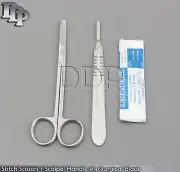 SUTURE STITCH SCISSORS 4.5"+SCALPEL HANDLE #4+5 SURGICAL BLADES #21