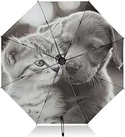 [PDZRMY] UV Protection Travel Umbrella Dog Cat Hug Compact for Rain and Sun - Auto Open and Close UPF 50+ Windproof Portable 46” Sun Umbrella for Women and Men
