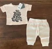 Grayson Mini Baby Girls Two Piece " The Best is Yet to Come" Pink Toddler 0-3