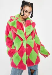 [Girlfriend Material] Argyle Hendrix Faux Fur Coat
