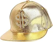 [Generic] Dollar Sign Baseball Hat | Adjustable Rapper Hat |Fashionable Dollar Symbol Hat | Rapper Headwear with Dollar Sign | Women Men Fashionable 80s Hat for Beach, Running, Street Dancing Gold, Gold