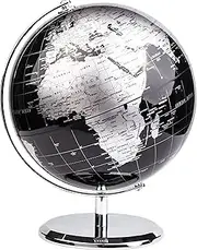 Exerz World Globe (Dia 20cm) – Educational/Geographic/Modern Desktop Decoration - with a Metal Base - Metallic Black (Diametre 20cm)