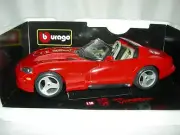 1992 DODGE VIPER RT/10 RED #3025 BY BBURAGO ITALY 1:18 SCALE NEW.MIB