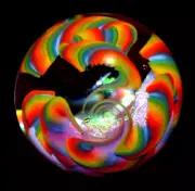 ERIC BROCK GLASS MARBLE/1.775"-MAGIC RAINBOW 4 CANE-FAST WORLDWIDE SHIPPING