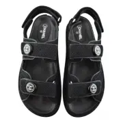 Chanel 21C Black Fabric Silver Logo Mule Slide Strap Flat Teva Dad Sandal 39